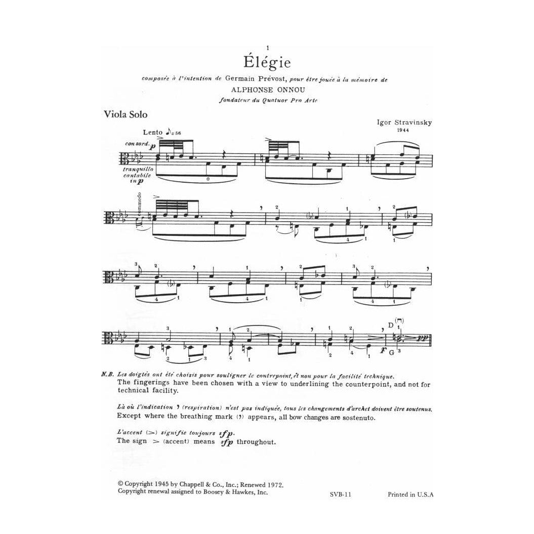 Stravinsky, Igor - Elegie for Solo Viola - Viola or Violin - Boosey & Hawkes