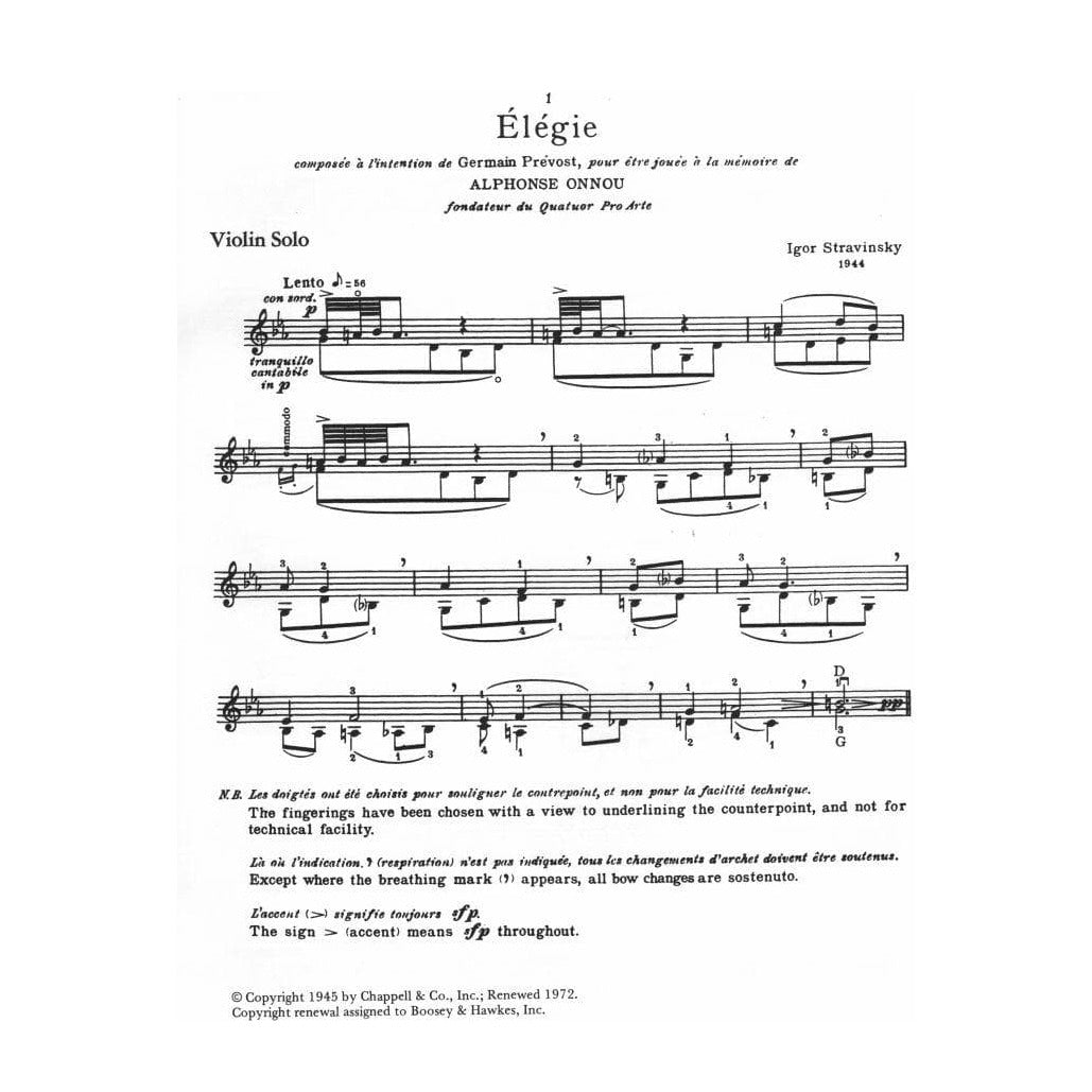 Stravinsky, Igor - Elegie for Solo Viola - Viola or Violin - Boosey & Hawkes