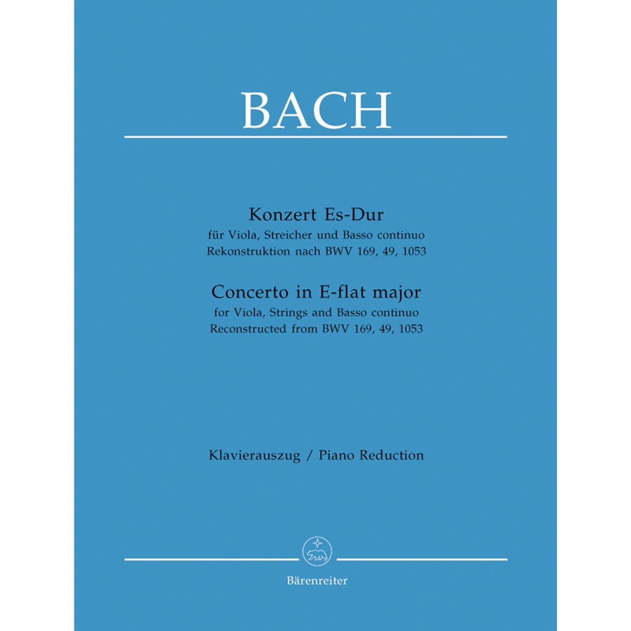 Bach, JS - Concerto in E-flat Major for Viola and Piano - Barenreiter Verlag URTEXT Edition