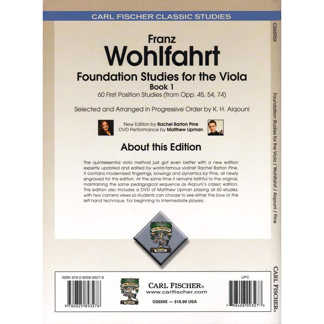 Wohlfahrt, Franz - Foundation Studies for the Viola, Book 1: 42 Studies (from Opp 45, 54, and 74) - edited by Rachel Barton Pine - Carl Fischer