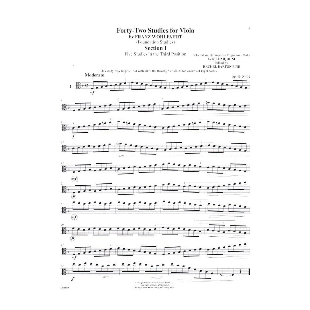 Wohlfahrt, Franz - Foundation Studies for the Viola, Book 2: 42 Studies (from Opp 45 and 74) - edited by Rachel Barton Pine - Carl Fischer