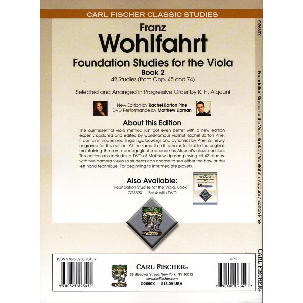 Wohlfahrt, Franz - Foundation Studies for the Viola, Book 2: 42 Studies (from Opp 45 and 74) - edited by Rachel Barton Pine - Carl Fischer