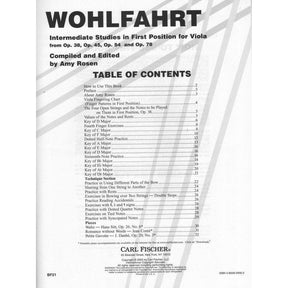 Wohlfahrt, Franz - Intermediate Studies in First Position - Viola - compiled and edited by Amy Rosen - Carl Fischer Edition