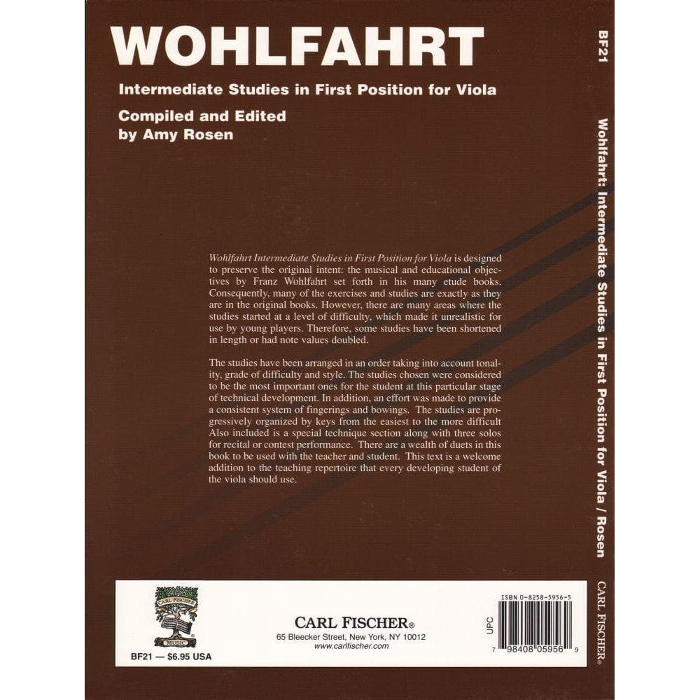 Wohlfahrt, Franz - Intermediate Studies in First Position - Viola - compiled and edited by Amy Rosen - Carl Fischer Edition