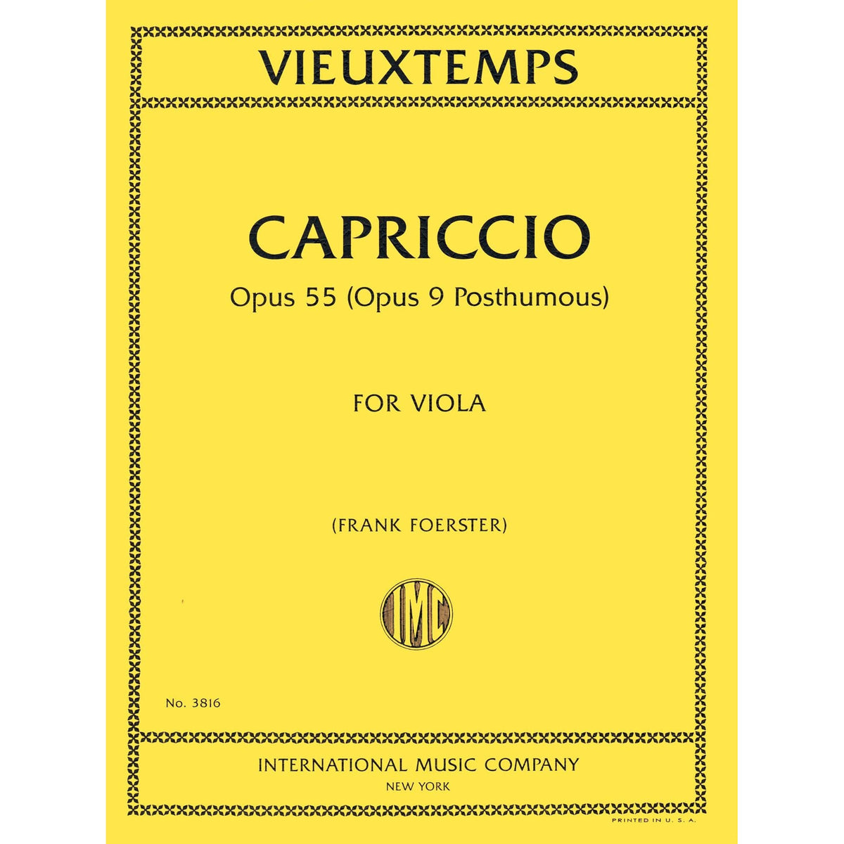 Vieuxtemps, Henri - Capriccio, Op. 9 (Posthumous) - for Solo Viola - edited by Frank Foerster - International