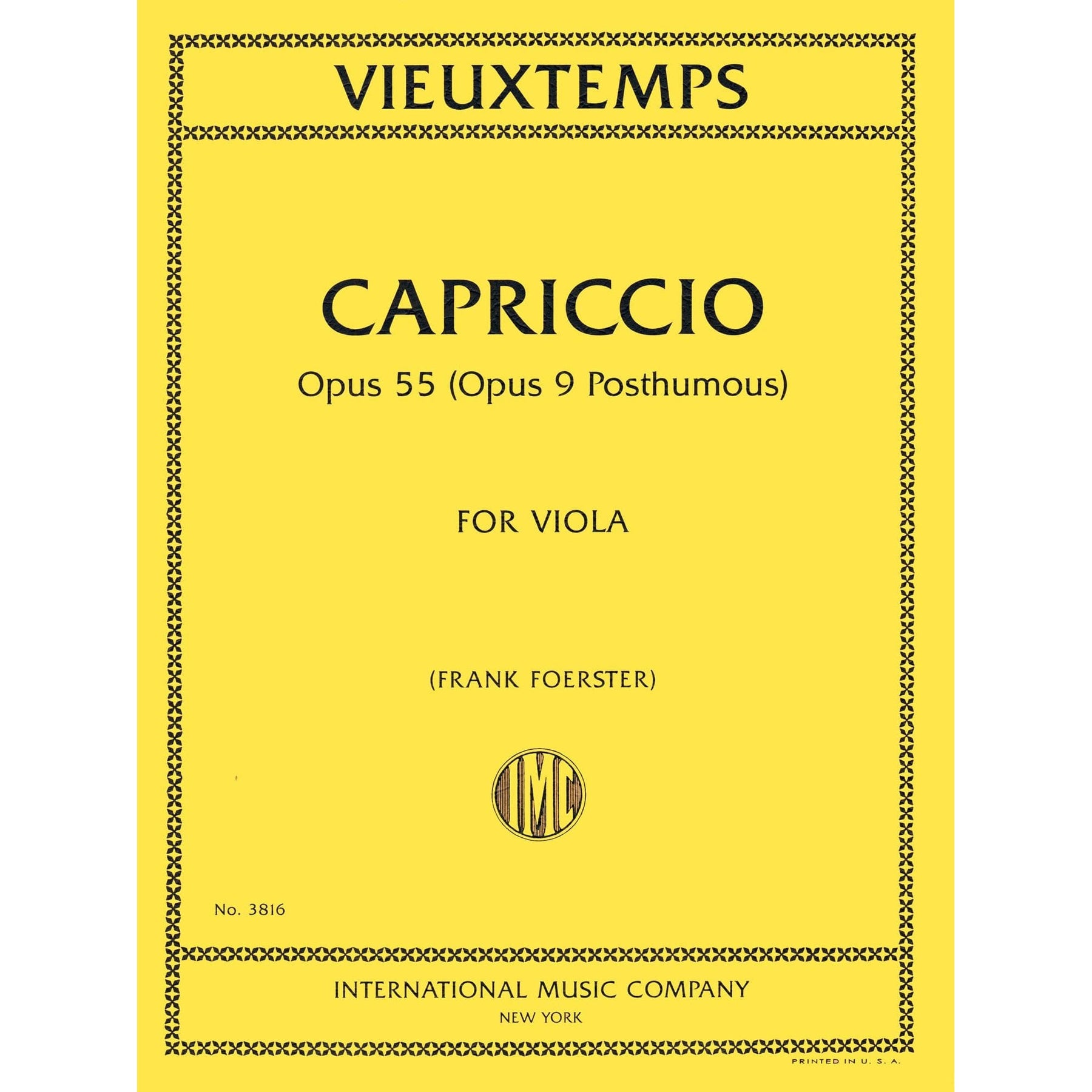Vieuxtemps, Henri - Capriccio, Op. 9 (Posthumous) - for Solo Viola - edited by Frank Foerster - International