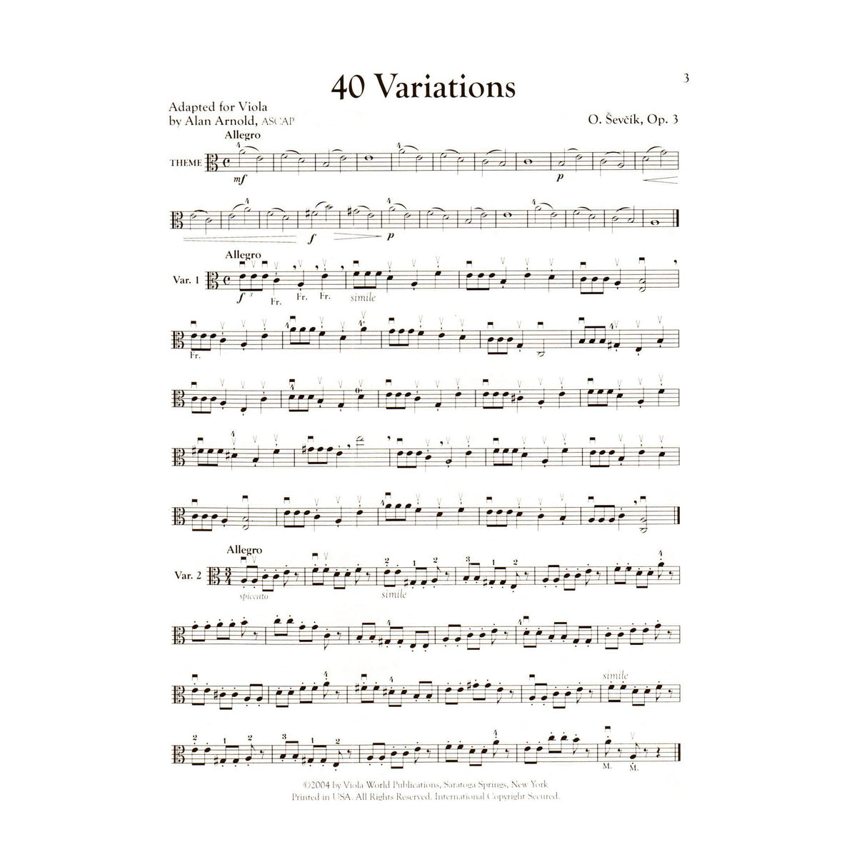 Sevcik, Otakar - Forty Variations for Viola Op 3 - Edited by Alan Arnold - Viola World