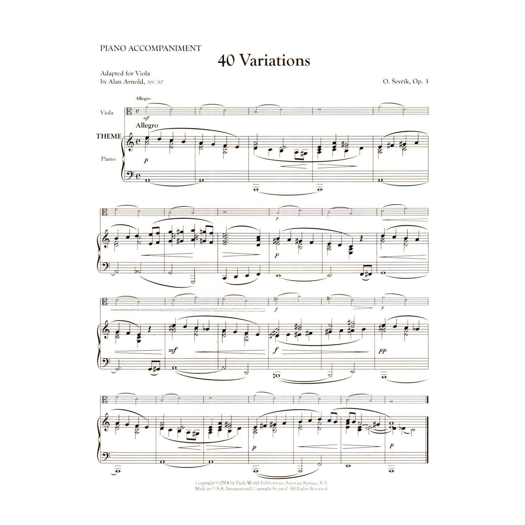 Sevcik, Otakar - Forty Variations for Viola Op 3 - Edited by Alan Arnold - Viola World
