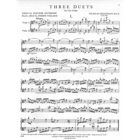 WF Bach - Three Duets for Two Violas - edited by Joachim Altemark and Joseph Vieland - International Music Company