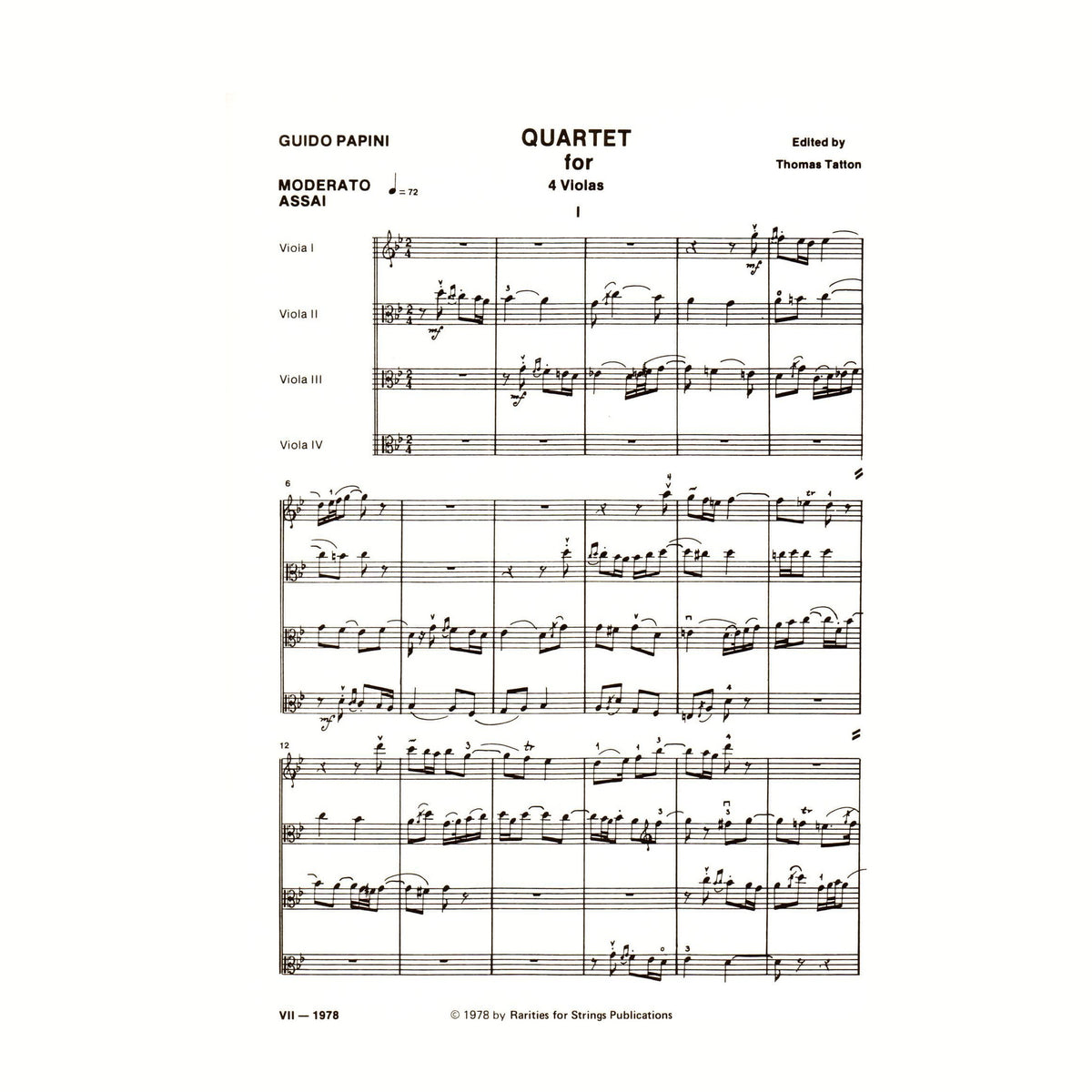 Papini, Guido - Quartet For Four Violas Score and Parts