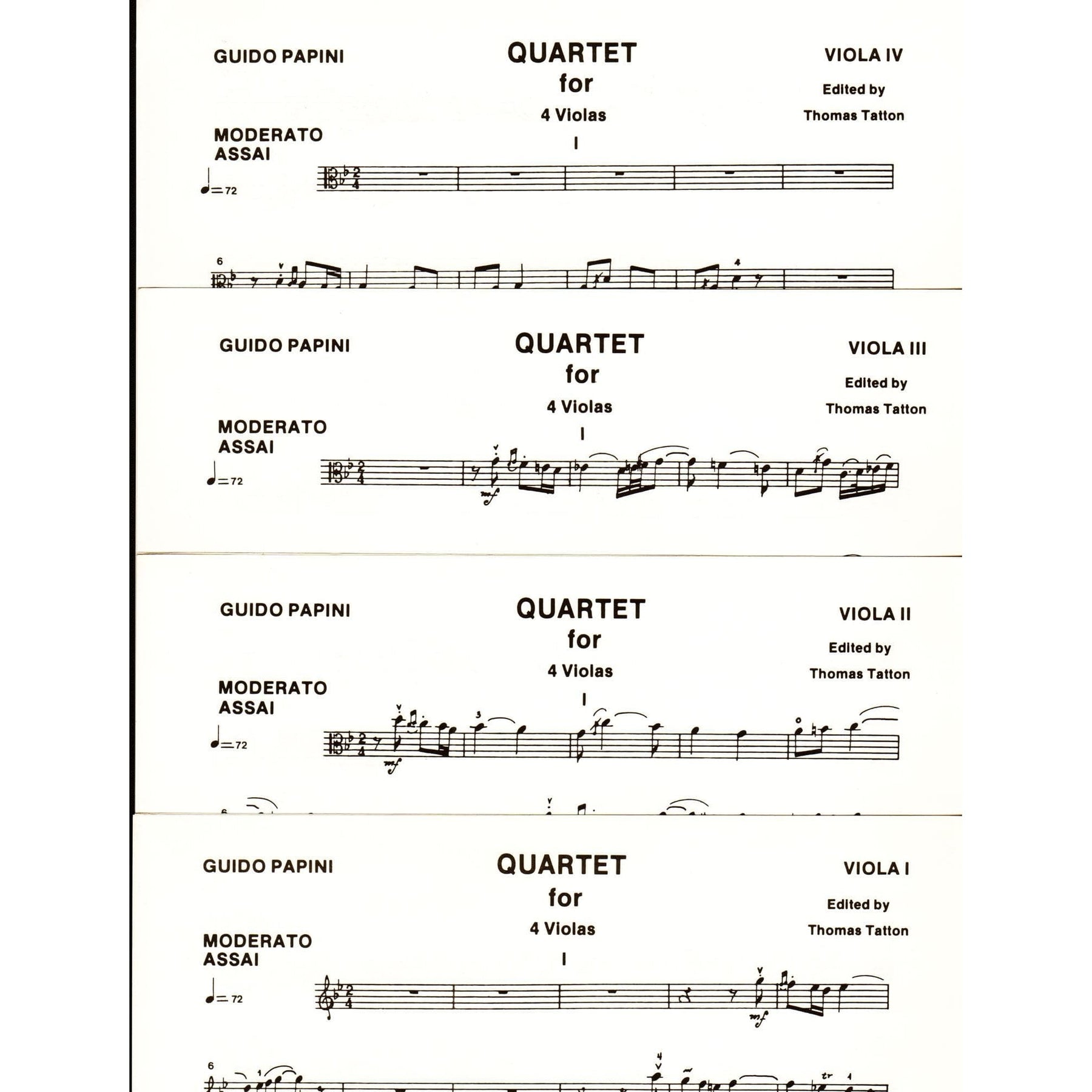 Papini, Guido - Quartet For Four Violas Score and Parts