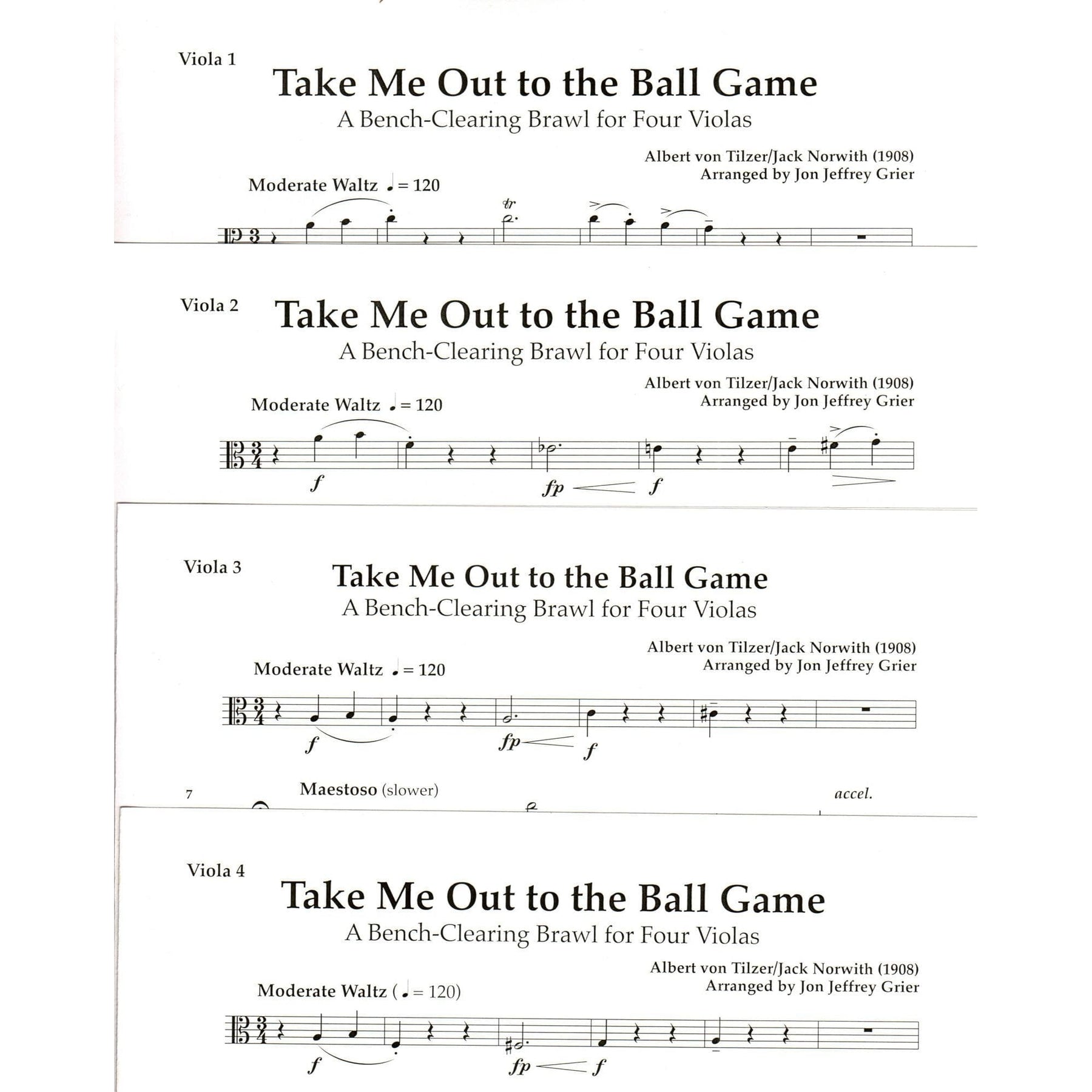 Tilzer/Norwith - Take Me Out to the Ballgame, for 4 Violas Edited by Grier Published by Latham Music