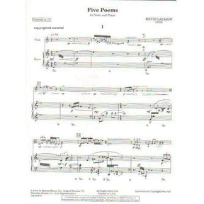 Lazarof, Henri - Five Poems - Viola and Piano - Merion Music, Inc