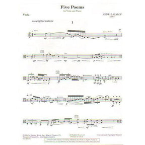 Lazarof, Henri - Five Poems - Viola and Piano - Merion Music, Inc