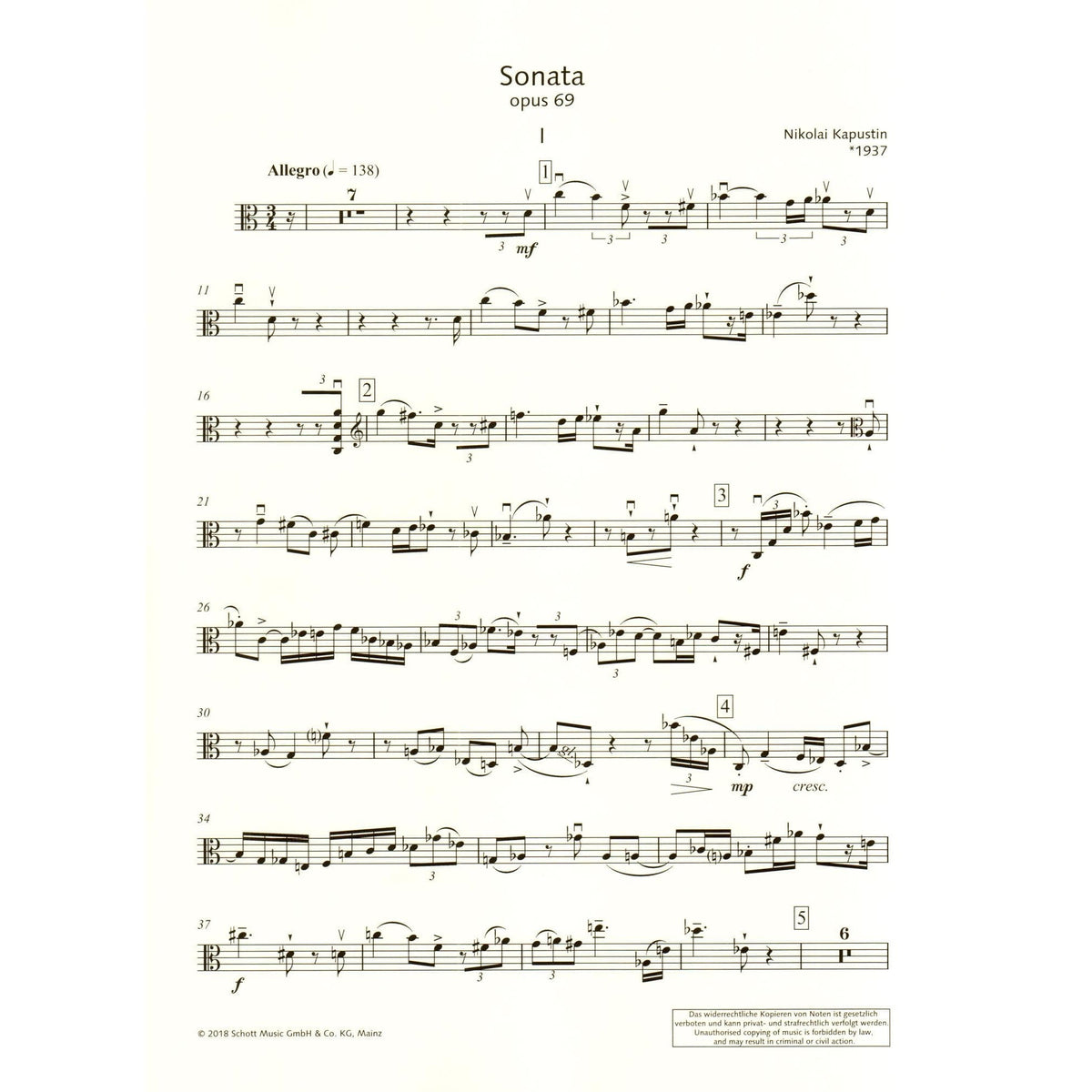 Kapustin, Nikolai - Sonata for Viola and Piano, Opus 69 - Schott