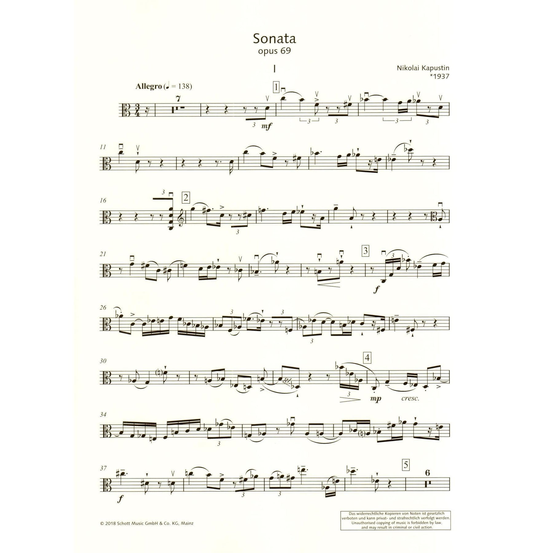 Kapustin, Nikolai - Sonata for Viola and Piano, Opus 69 - Schott