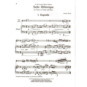 Bloch, Ernest - Suite Hebraique - Viola (or Violin) and Piano - G Schirmer Edition