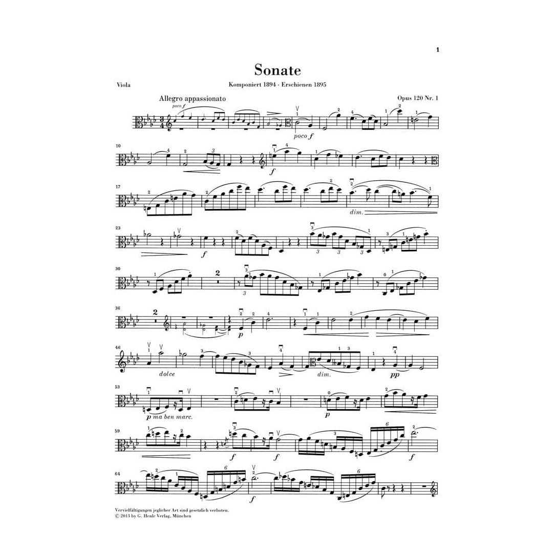 Brahms, Johannes - Sonatas Nos 1 and 2, Op 120 - for Viola and Piano - Henle Verlag URTEXT Edition