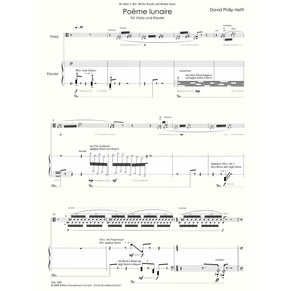 Hefti, David Philip - Poème Lunaire - Viola and Piano - Edition Kunzelmann