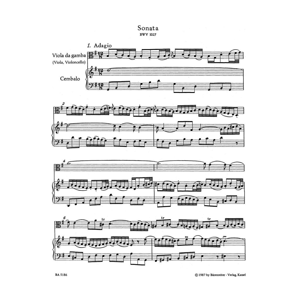 Bach, JS - 3 Viola da Gamba Sonatas BWV 1027 1029 for Viola and Piano - Arranged by Eppstein - Barenreiter Verlag URTEXT Edition