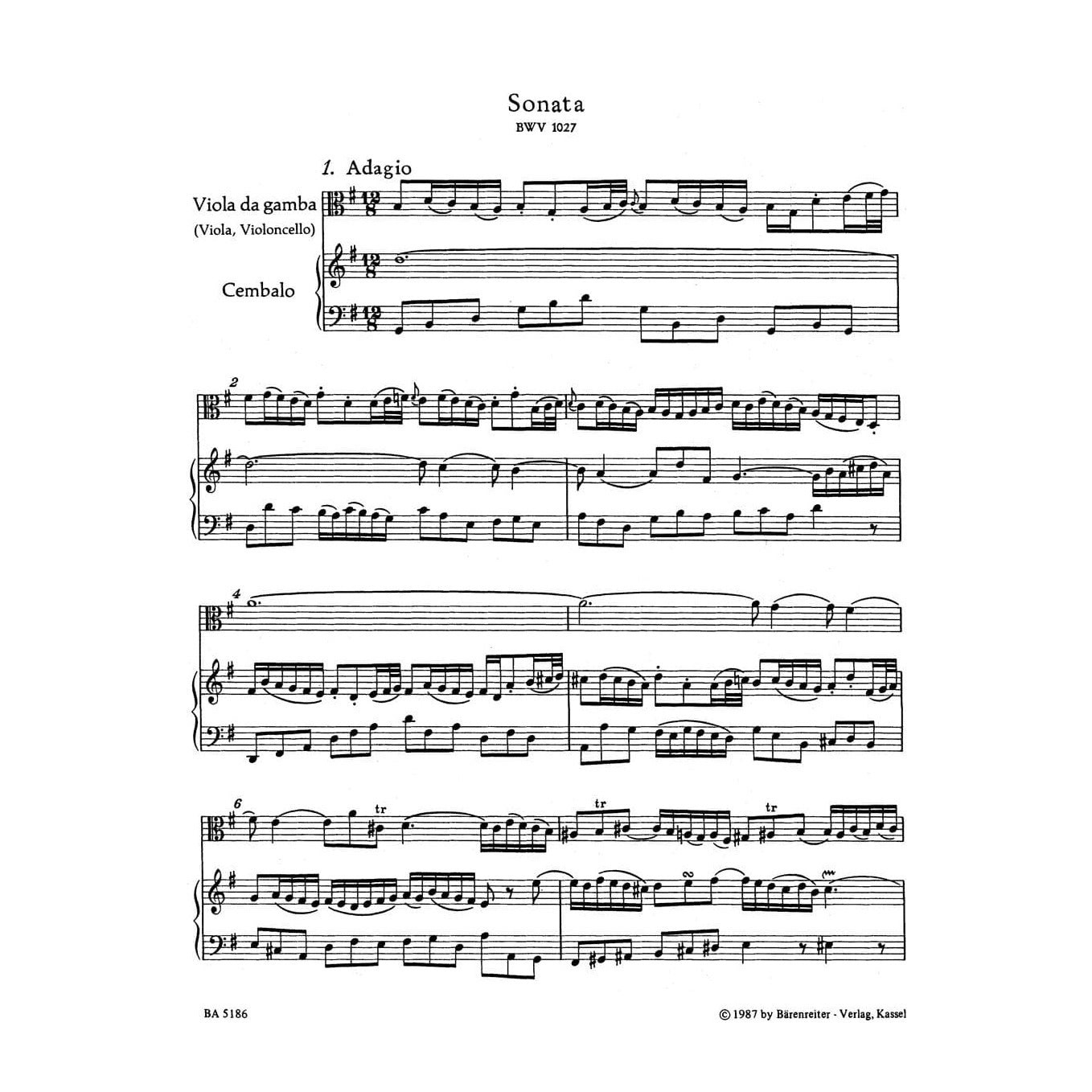 Bach, JS - 3 Viola da Gamba Sonatas BWV 1027 1029 for Viola and Piano - Arranged by Eppstein - Barenreiter Verlag URTEXT Edition