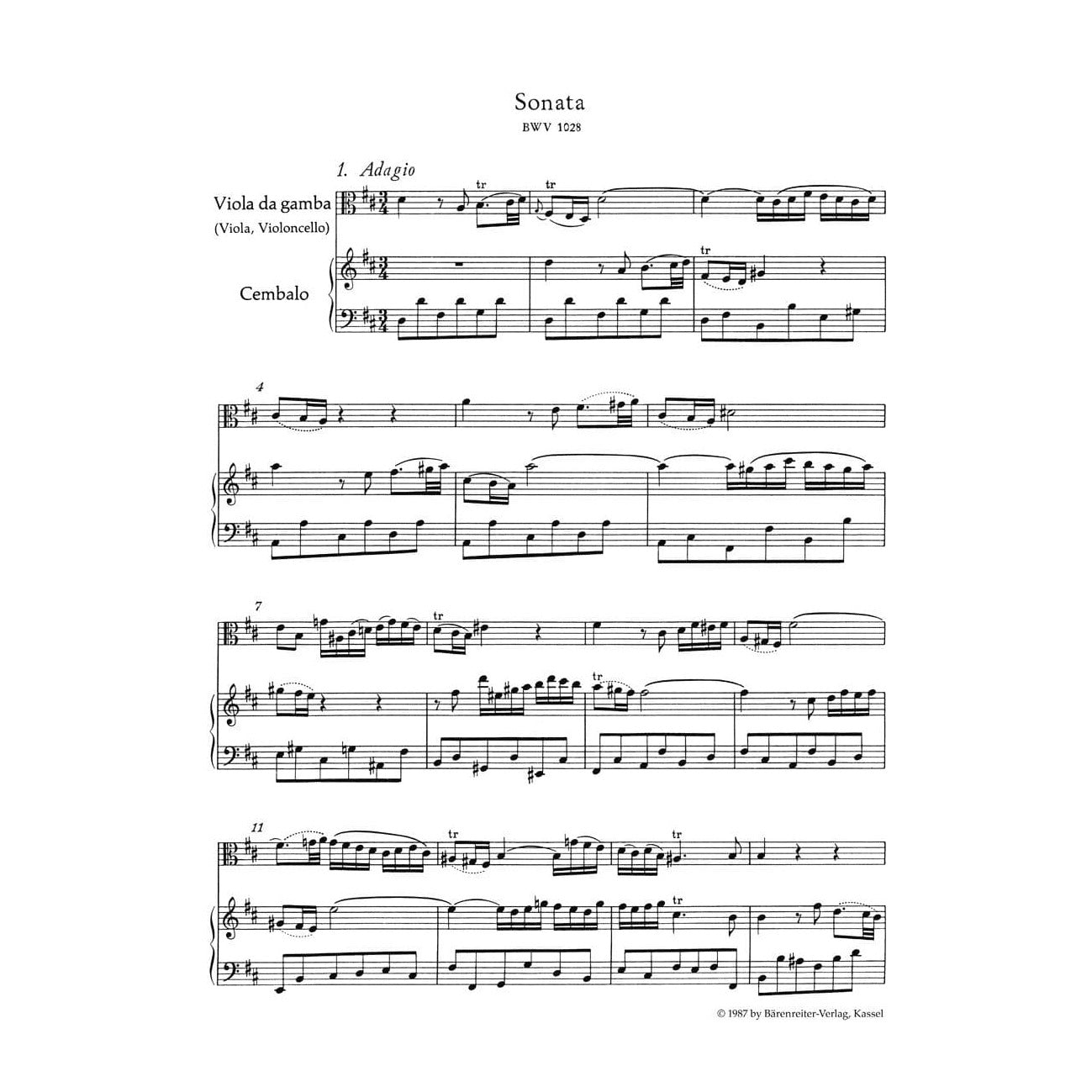 Bach, JS - 3 Viola da Gamba Sonatas BWV 1027 1029 for Viola and Piano - Arranged by Eppstein - Barenreiter Verlag URTEXT Edition