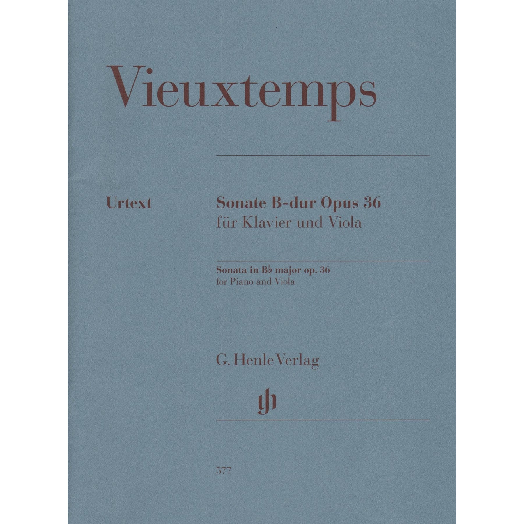 Vieuxtemps, Henri - Sonata in B-flat Major, Opus 36 - for Viola and Piano - edited by Peter Jost - G Henle Verlag URTEXT