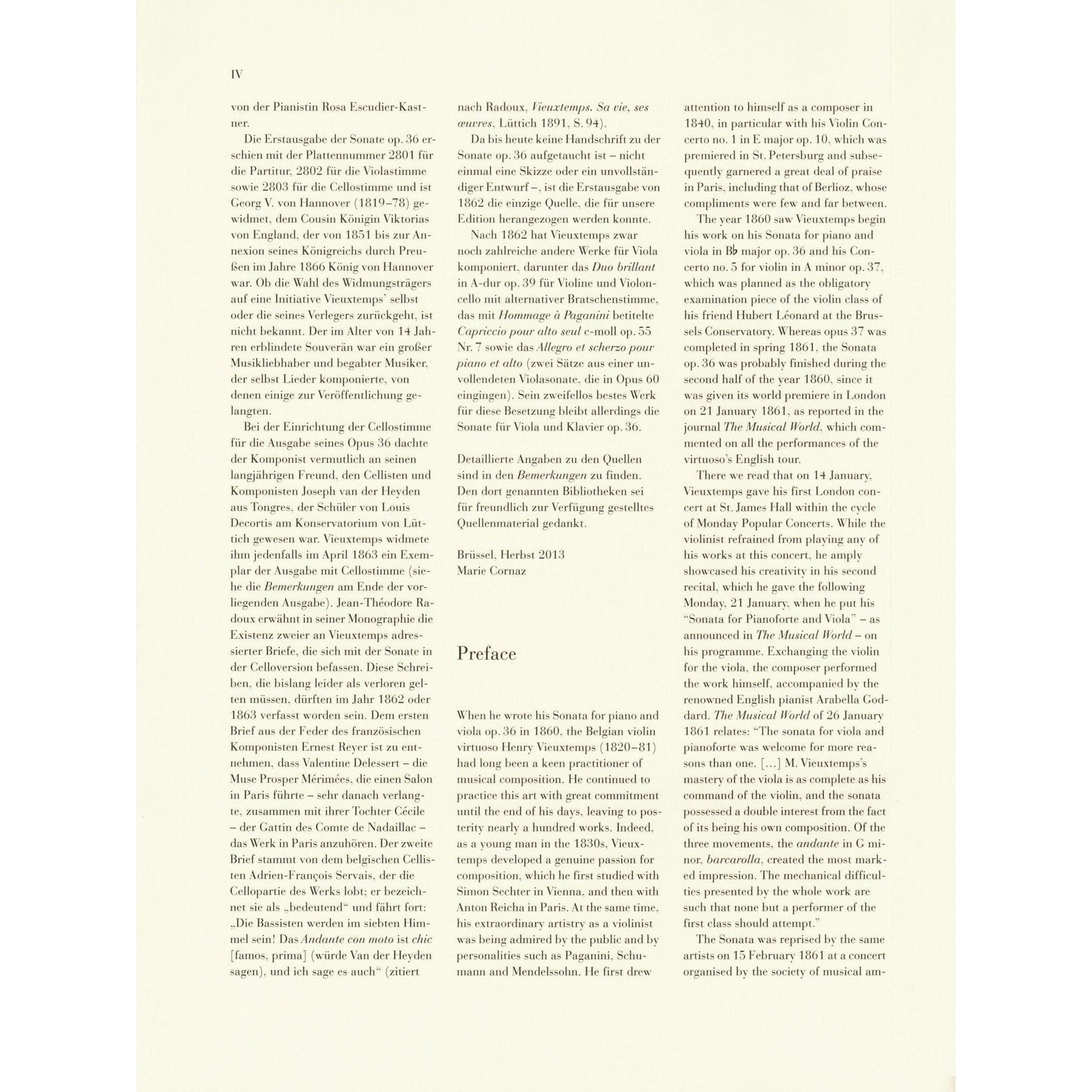 Vieuxtemps, Henri - Sonata in B-flat Major, Opus 36 - for Viola and Piano - edited by Peter Jost - G Henle Verlag URTEXT