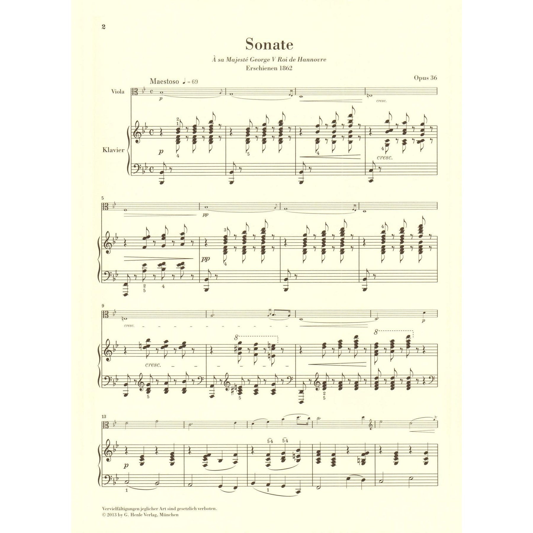 Vieuxtemps, Henri - Sonata in B-flat Major, Opus 36 - for Viola and Piano - edited by Peter Jost - G Henle Verlag URTEXT