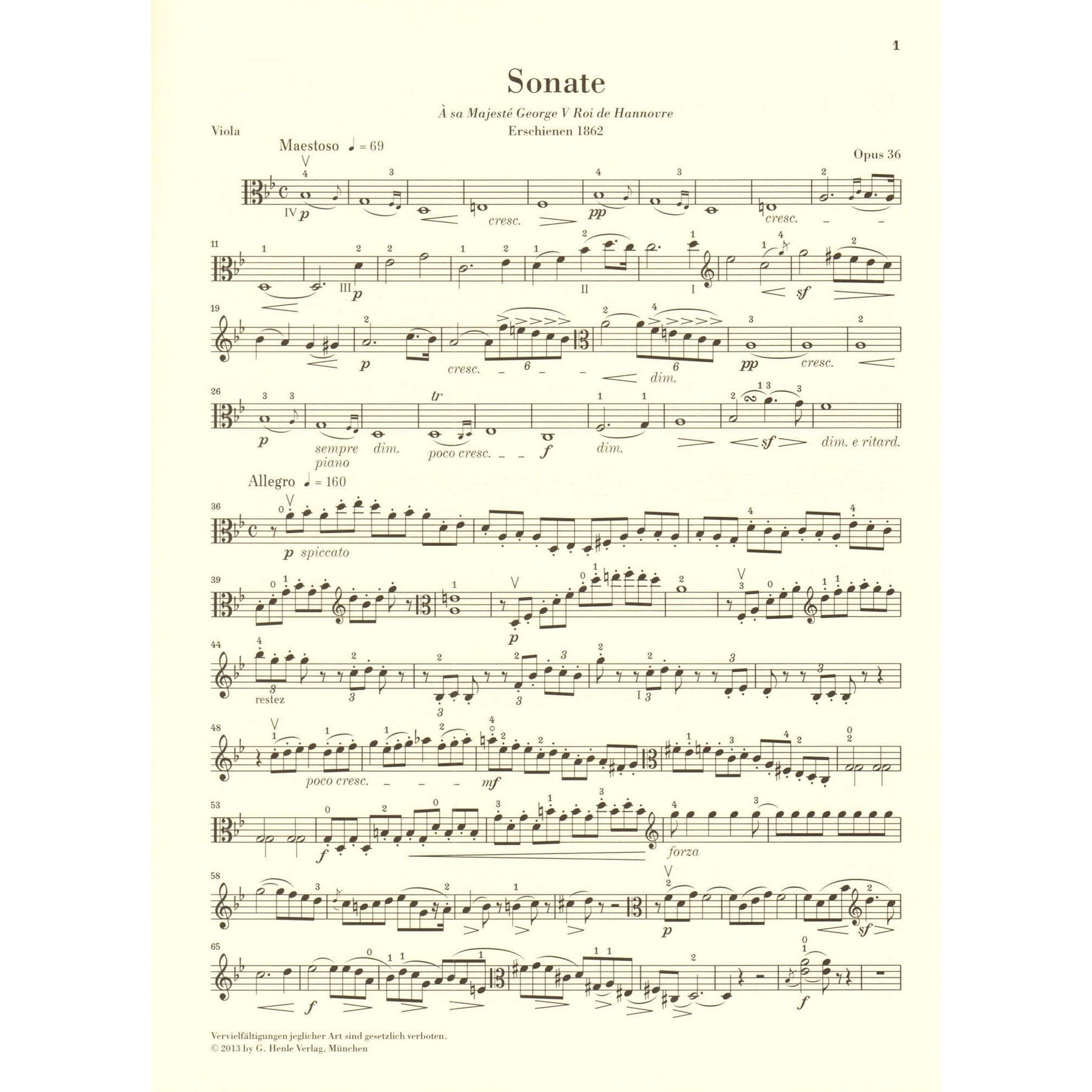 Vieuxtemps, Henri - Sonata in B-flat Major, Opus 36 - for Viola and Piano - edited by Peter Jost - G Henle Verlag URTEXT