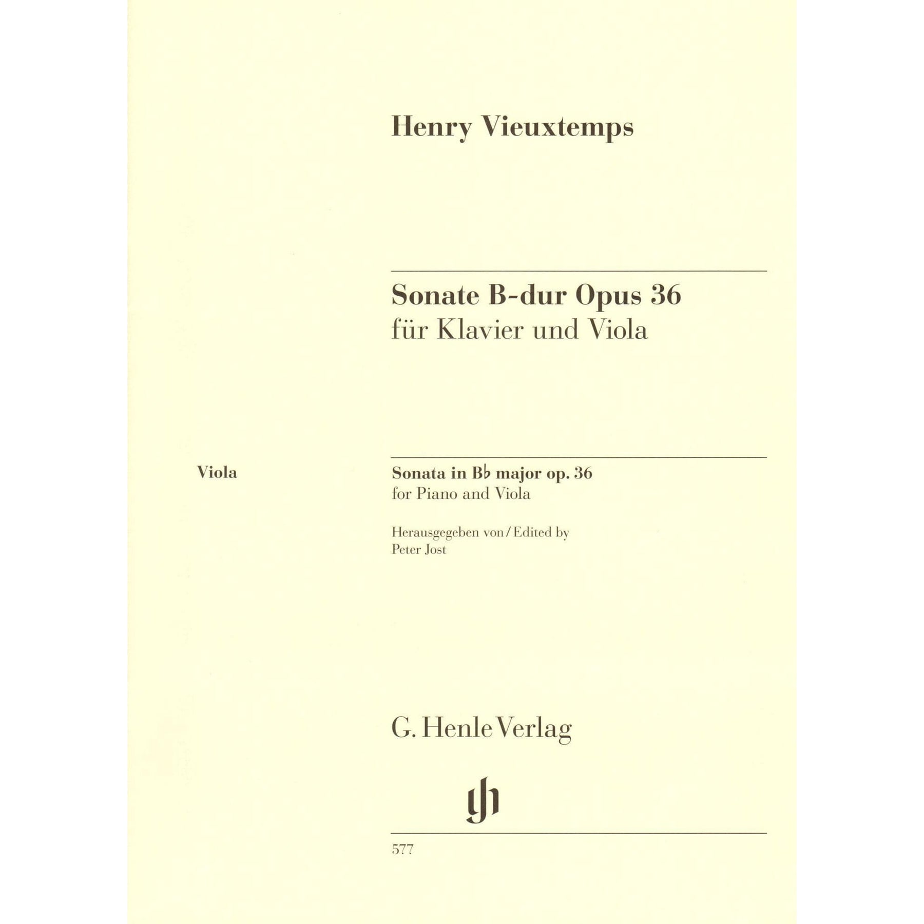 Vieuxtemps, Henri - Sonata in B-flat Major, Opus 36 - for Viola and Piano - edited by Peter Jost - G Henle Verlag URTEXT