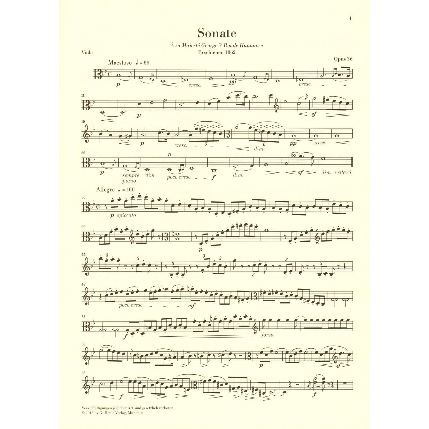 Vieuxtemps, Henri - Sonata in B-flat Major, Opus 36 - for Viola and Piano - edited by Peter Jost - G Henle Verlag URTEXT