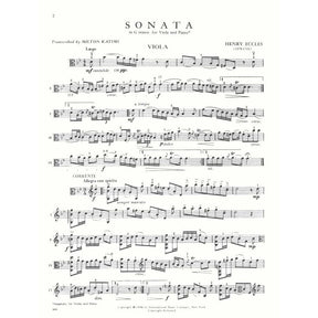 Eccles, Henry - Sonata in g minor - Viola and Piano - edited by Milton Katims - International Edition