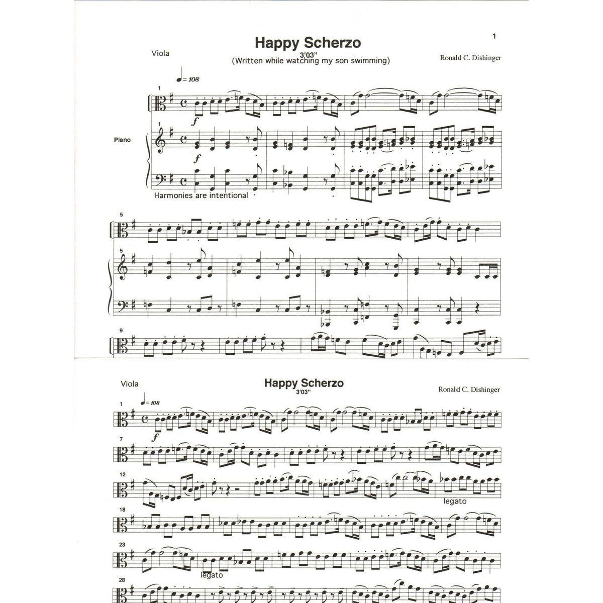 Dishinger, Ronald - Happy Scherzo - for Viola and Piano - Medici Music Press