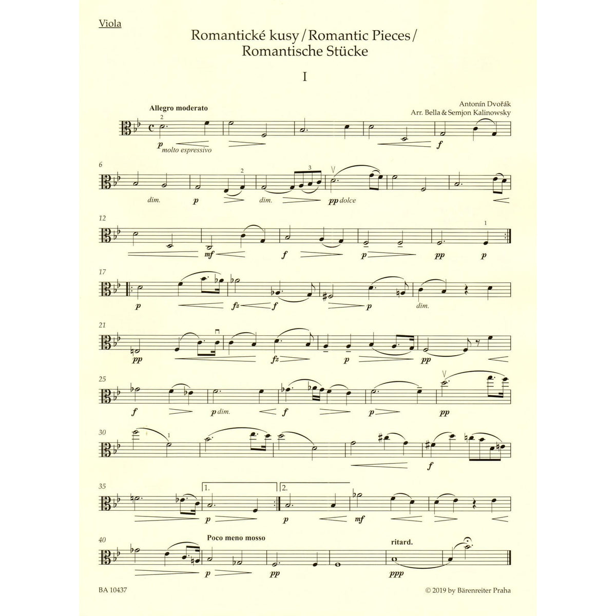Dvorak, Antonin - Romantic Pieces, Op. 75 - for Viola and Piano - Barenreiter