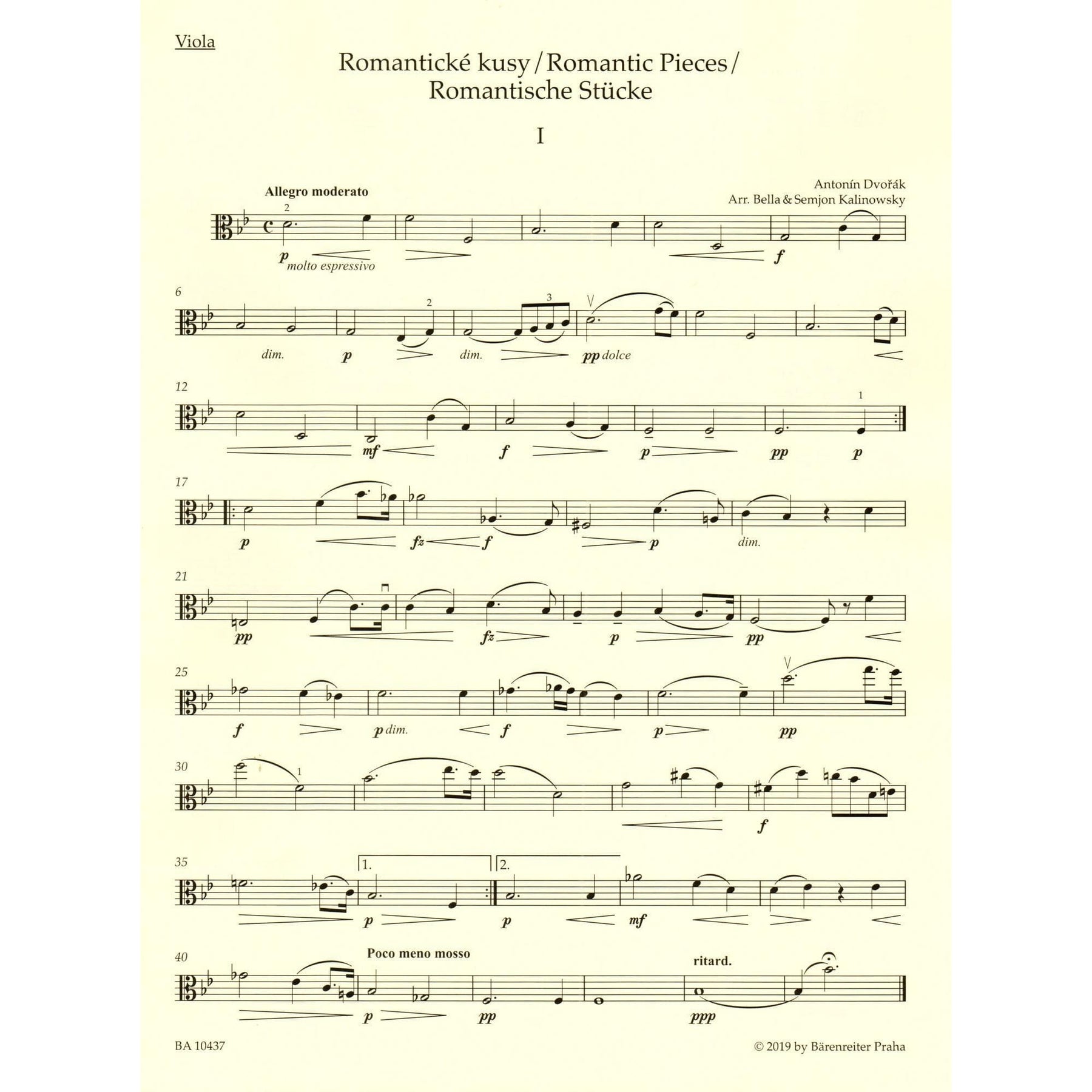 Dvorak, Antonin - Romantic Pieces, Op. 75 - for Viola and Piano - Barenreiter
