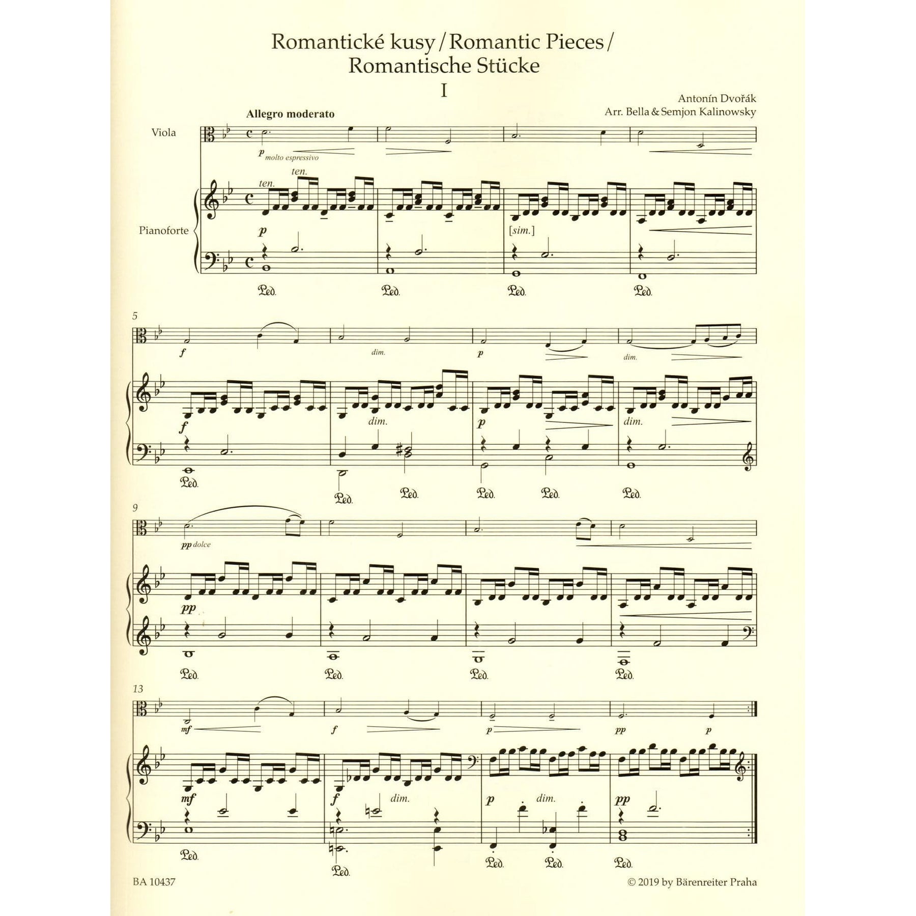 Dvorak, Antonin - Romantic Pieces, Op. 75 - for Viola and Piano - Barenreiter