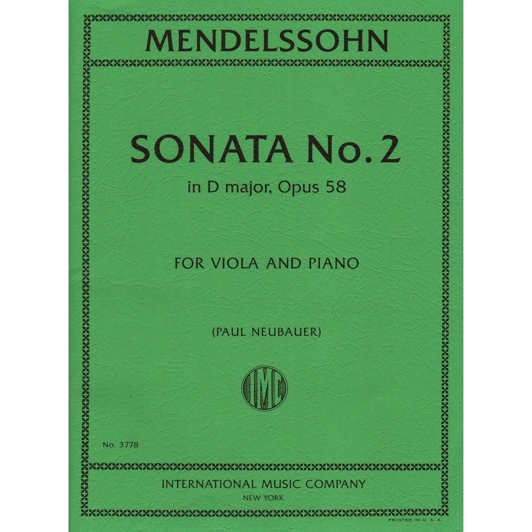Mendelssohn, Felix - Sonata No. 2 in D major, Op 58 - Viola and Piano - edited by Paul Neubauer - International