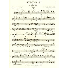 Mendelssohn, Felix - Sonata No. 2 in D major, Op 58 - Viola and Piano - edited by Paul Neubauer - International