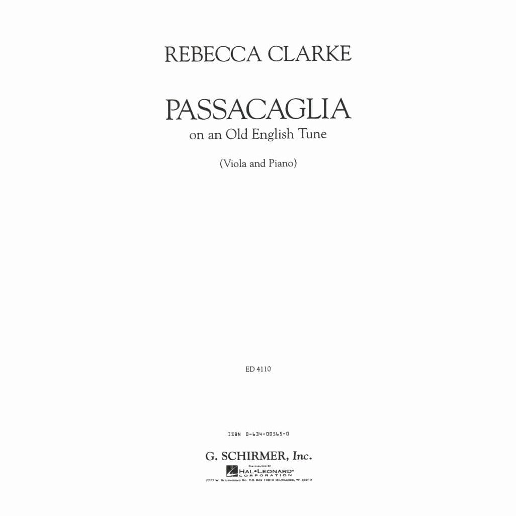 Clarke, Rebecca - Passacaglia for Viola and Piano - Schirmer Edition
