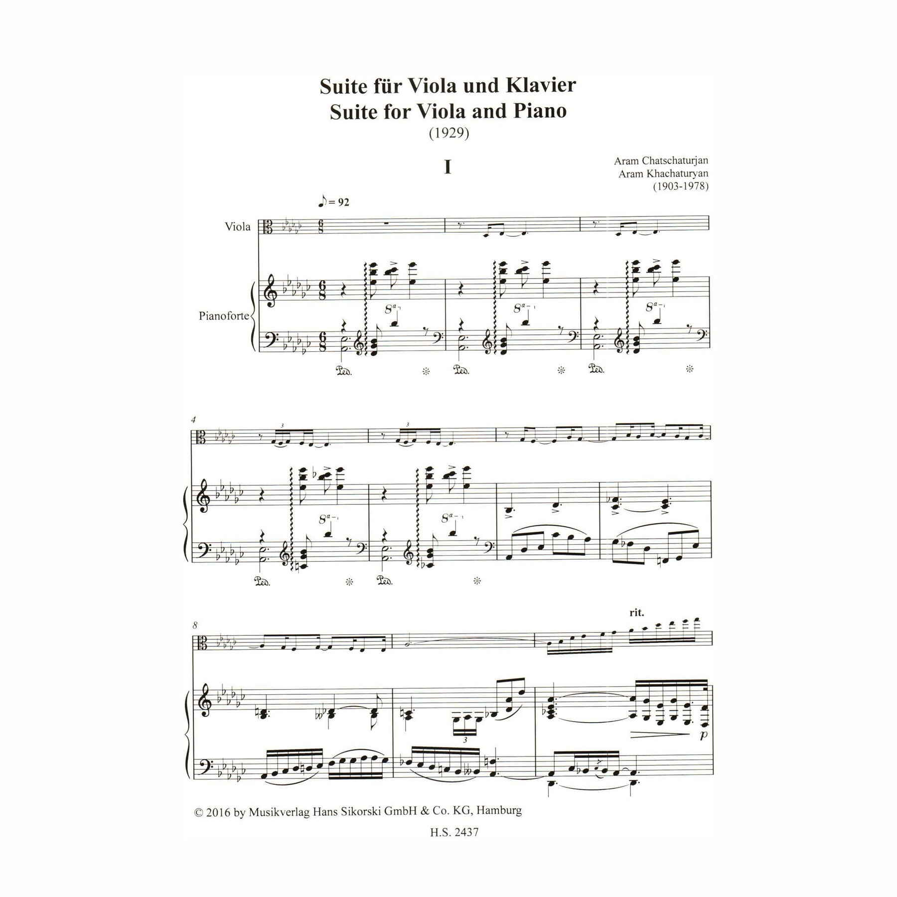 Aram Khachaturyan - Suite for Viola and Piano (1929) - Edition Sikorski