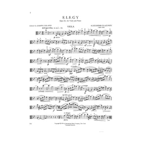 Glazunov, Alexander - Elegy, Op 44 - Viola and Piano - edited by Joseph Vieland - International Edition
