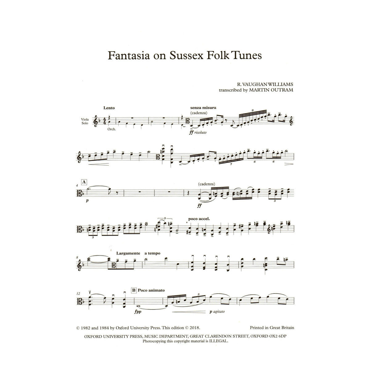 Vaughan Williams, R. - Fantasia on Sussex Folk Tunes - for Viola and Piano - Oxford University Press