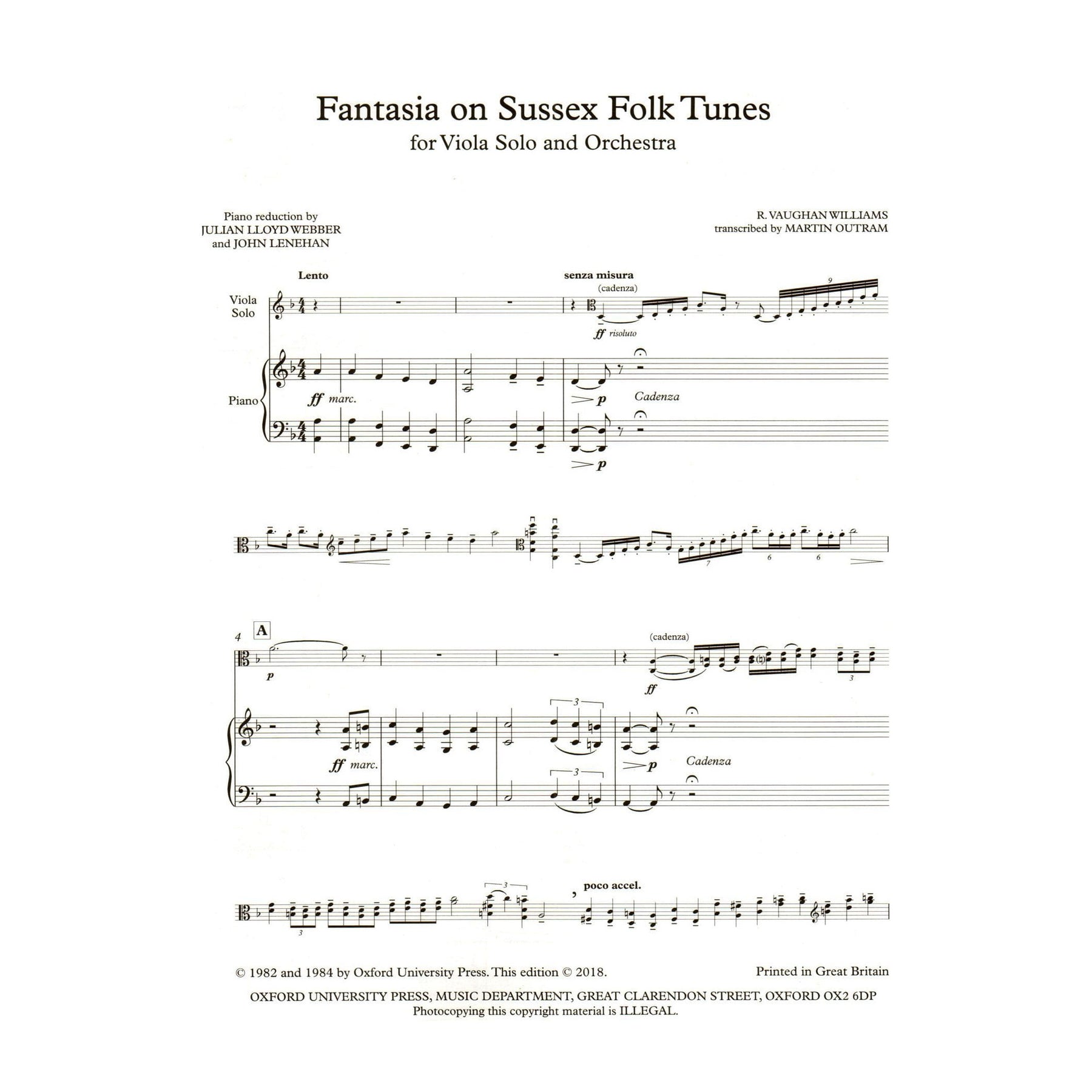 Vaughan Williams, R. - Fantasia on Sussex Folk Tunes - for Viola and Piano - Oxford University Press
