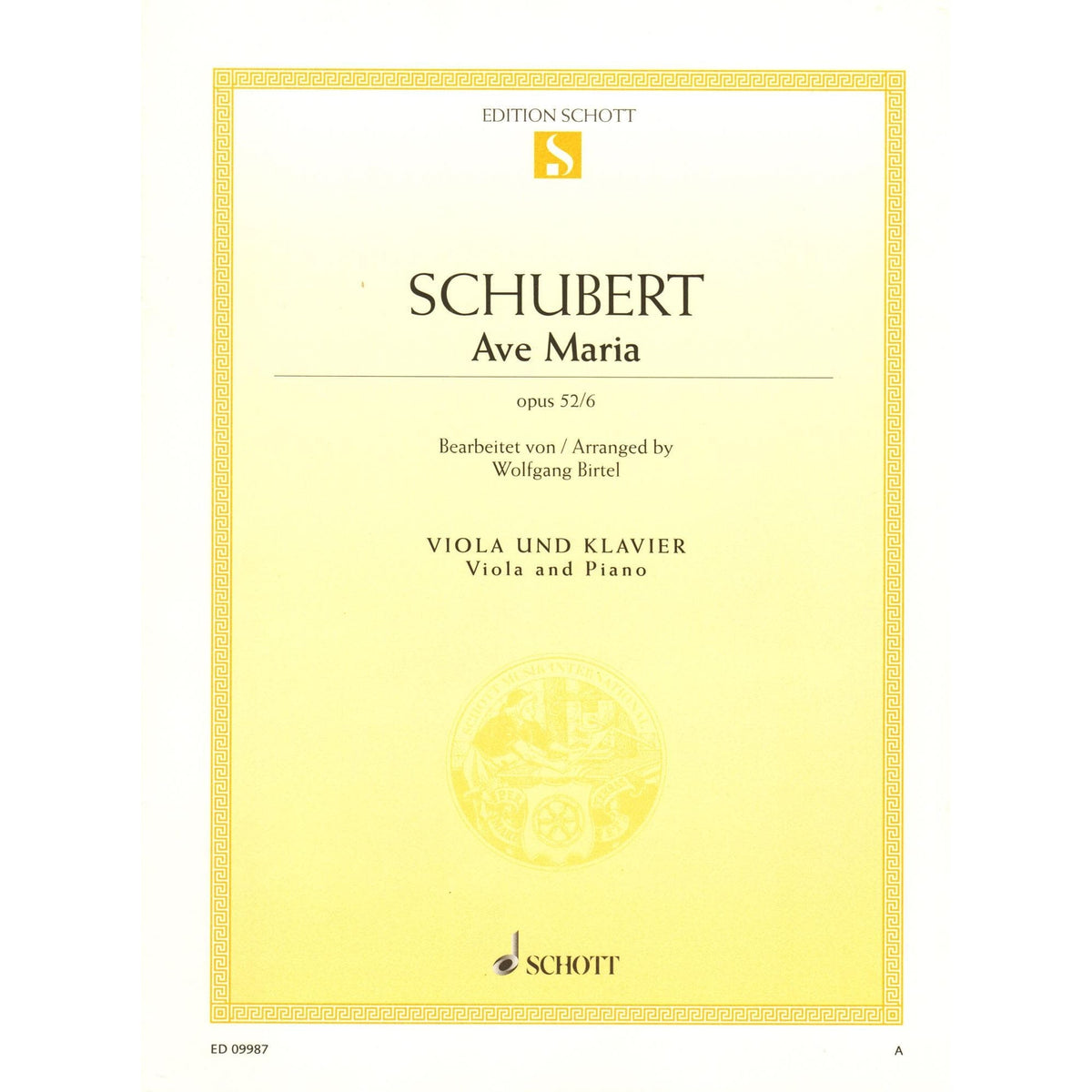 Schubert, Franz Peter - Ave Maria, Opus 52/6 - arranged by Wolfgang Birtel - for Viola and Piano - Schott