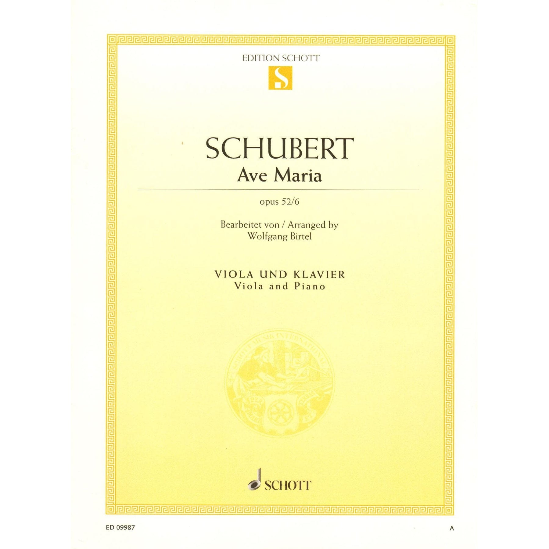 Schubert, Franz Peter - Ave Maria, Opus 52/6 - arranged by Wolfgang Birtel - for Viola and Piano - Schott