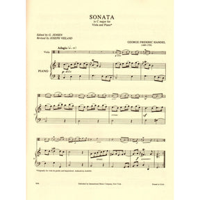 Handel, George Frideric - Sonata In C Major - Viola and Piano - edited by Joseph Vieland and G Jensen - International Edition