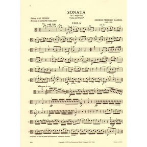 Handel, George Frideric - Sonata In C Major - Viola and Piano - edited by Joseph Vieland and G Jensen - International Edition