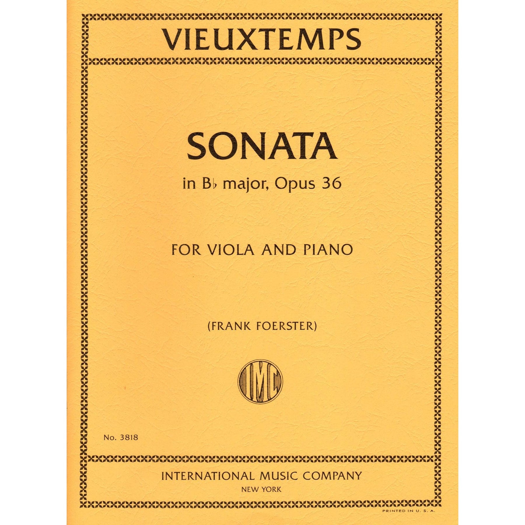 Vieuxtemps, Henri - Sonata in B-flat major, Op. 36 - for Viola and Piano - edited by Frank Foerster - International