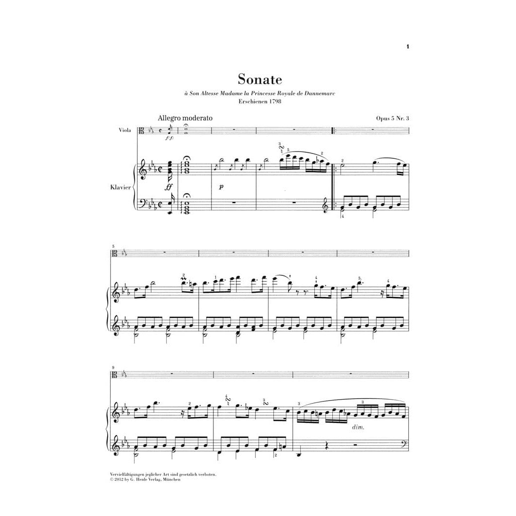 Hummel, Johann Nepomuk - Sonata for Piano and Viola in E-flat Major, Op 5,  No 3 - edited by Ernst Herttrich - G Henle Verlag